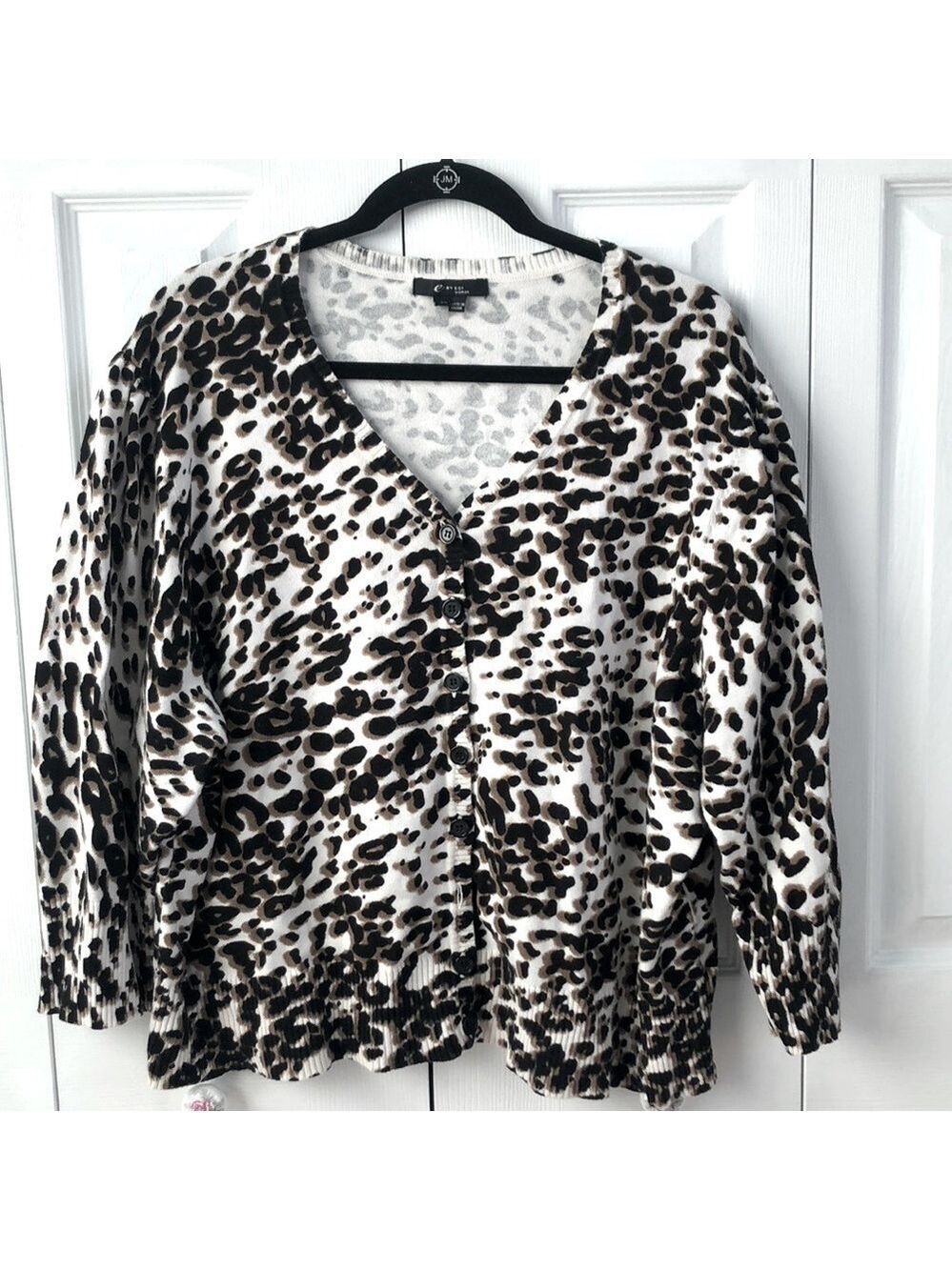 E By ECI Woman Cardigan Sweater Leopard Cheetah Animal Print 3X